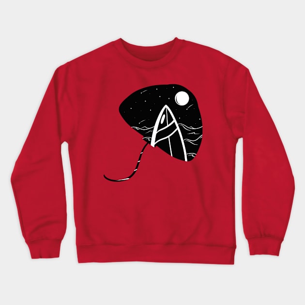 Cool Stingray Silhouette - Surfboard in the Ocean Crewneck Sweatshirt by PandLCreations